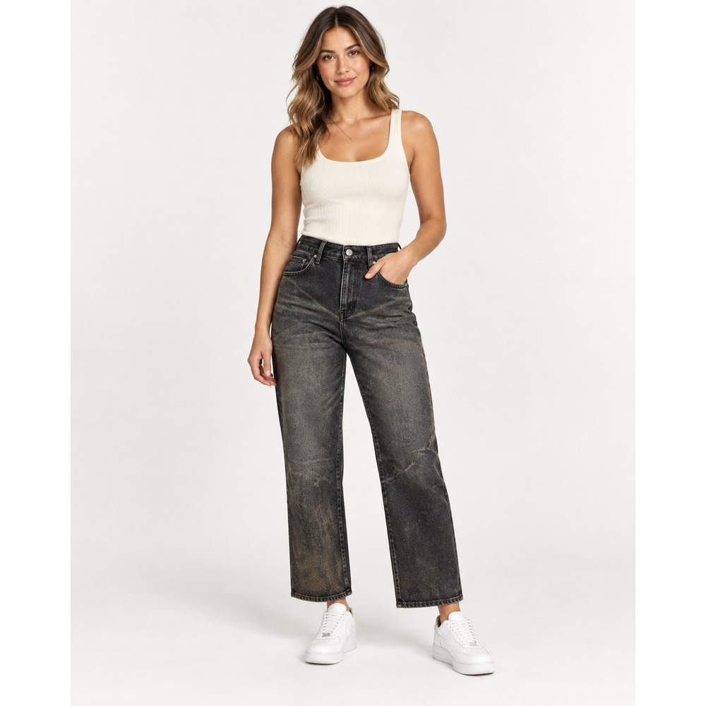 12th Tribe Women's M Black Distressed Wide Leg Jeans High Rise Y2K Grunge